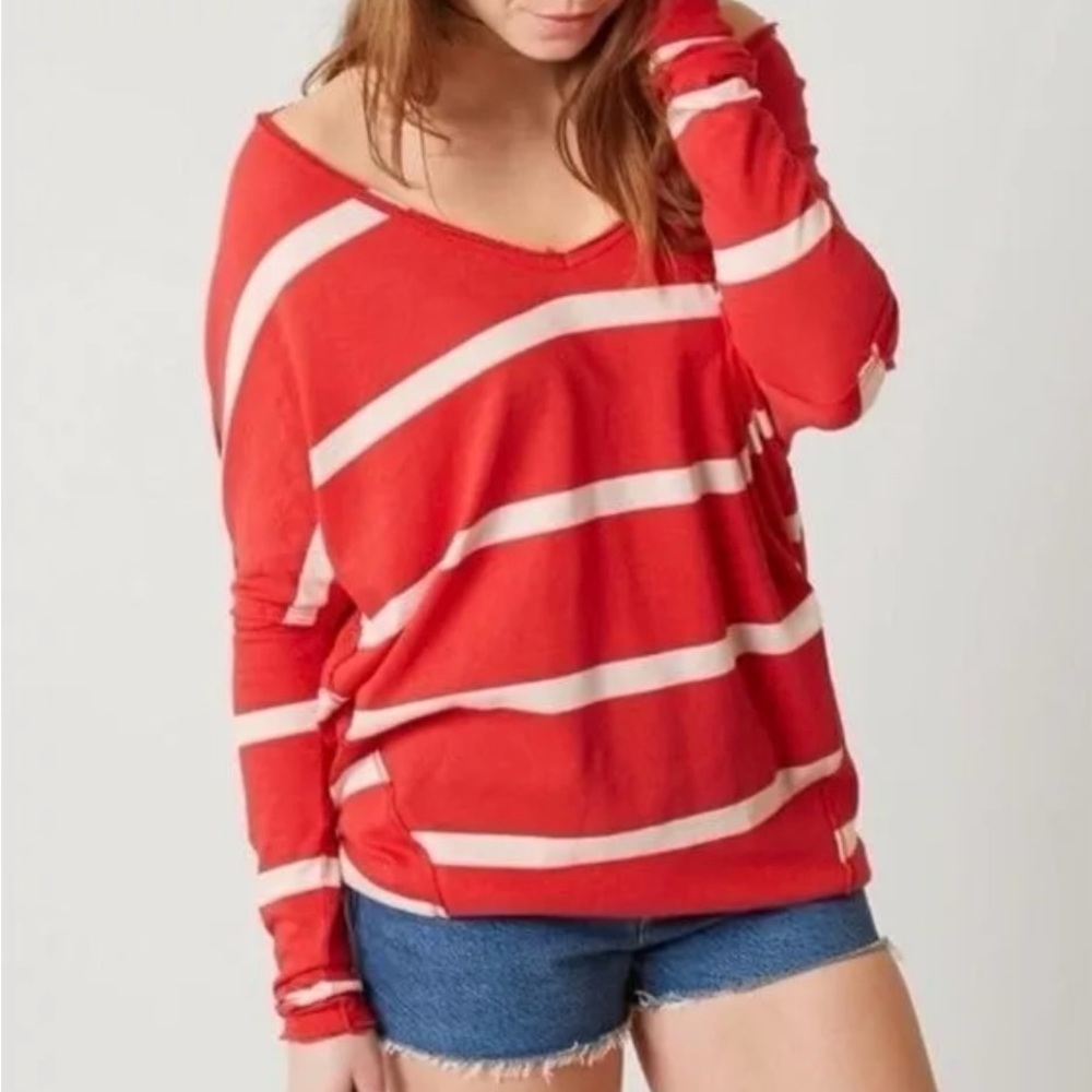 We The Free by Free People Upstate red striped Vneck Tunic Oversized size S